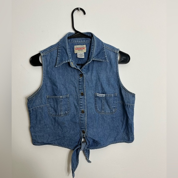 Vintage Jordache Cropped Denim Vest Sz L - Picture 1 of 7